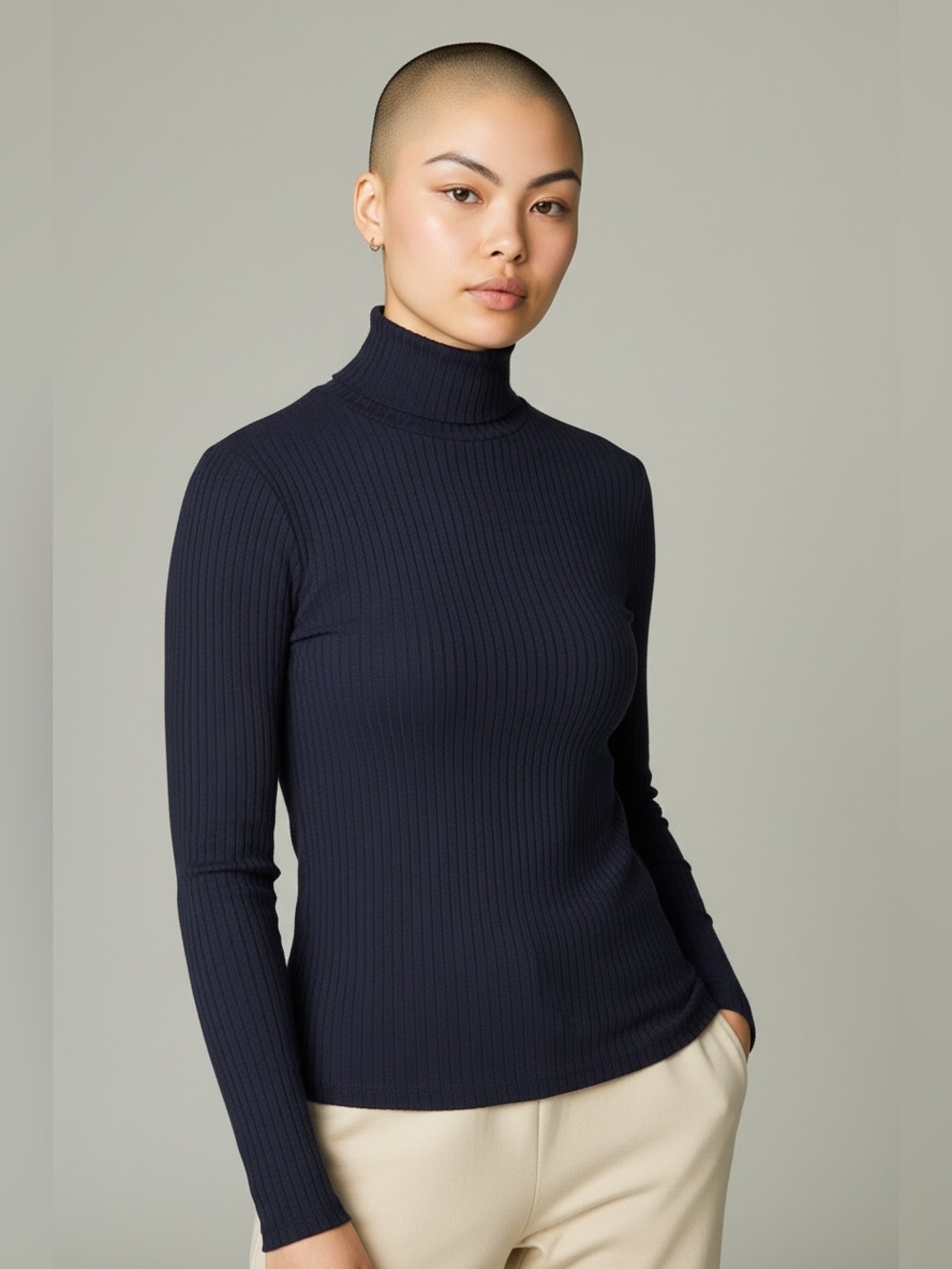 NWT, Banana Republic Navy Blue Soft Stretch Rayon Ribbed Turtleneck, Size XL